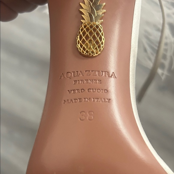 Aquazzura Cream Feathered Concerto Heels Sz 38 - Picture 5 of 16